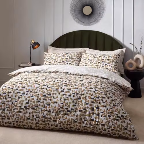 HOEM City Abstract Geometric Reversible Cotton Rich Duvet Cover Set in Beige and Brown, W/D/H: 200 x 220 cm – 1