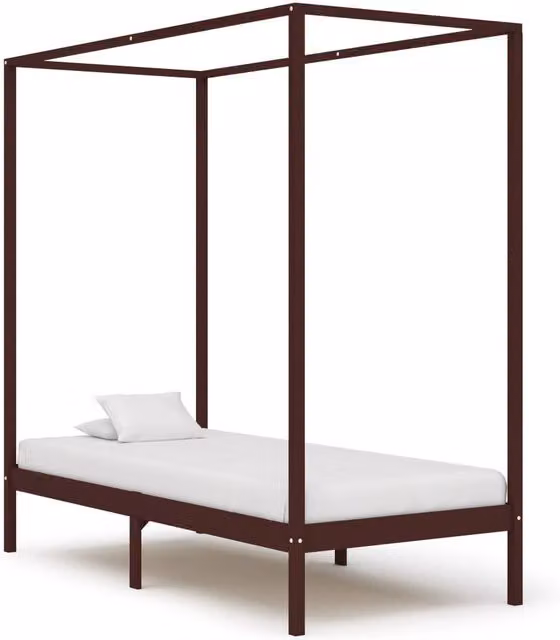 Berkfield Home Canopy Bed Frame in Dark Brown Solid Pine Wood, W: 100 cm, D: 200 cm