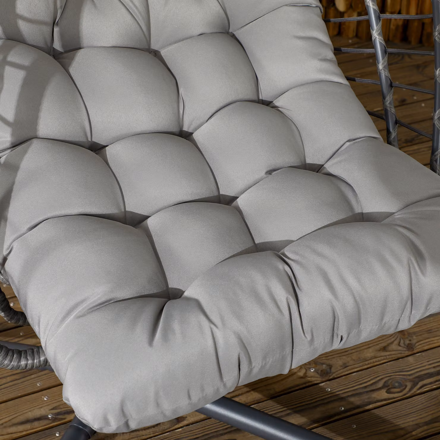 Outsunny Grey PE Rattan Egg Swing Chair with Metal Stand and Thick Padded Cushions – 6