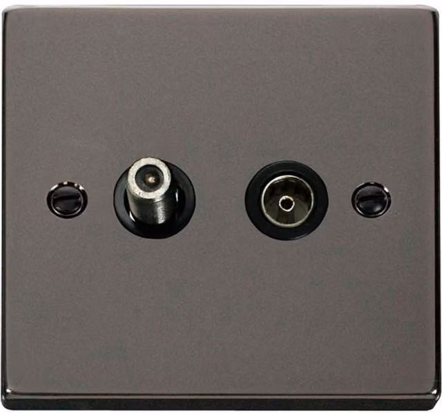 SE HOME Black Flush Plate 1 Gang Satellite and Isolated Coaxial Socket