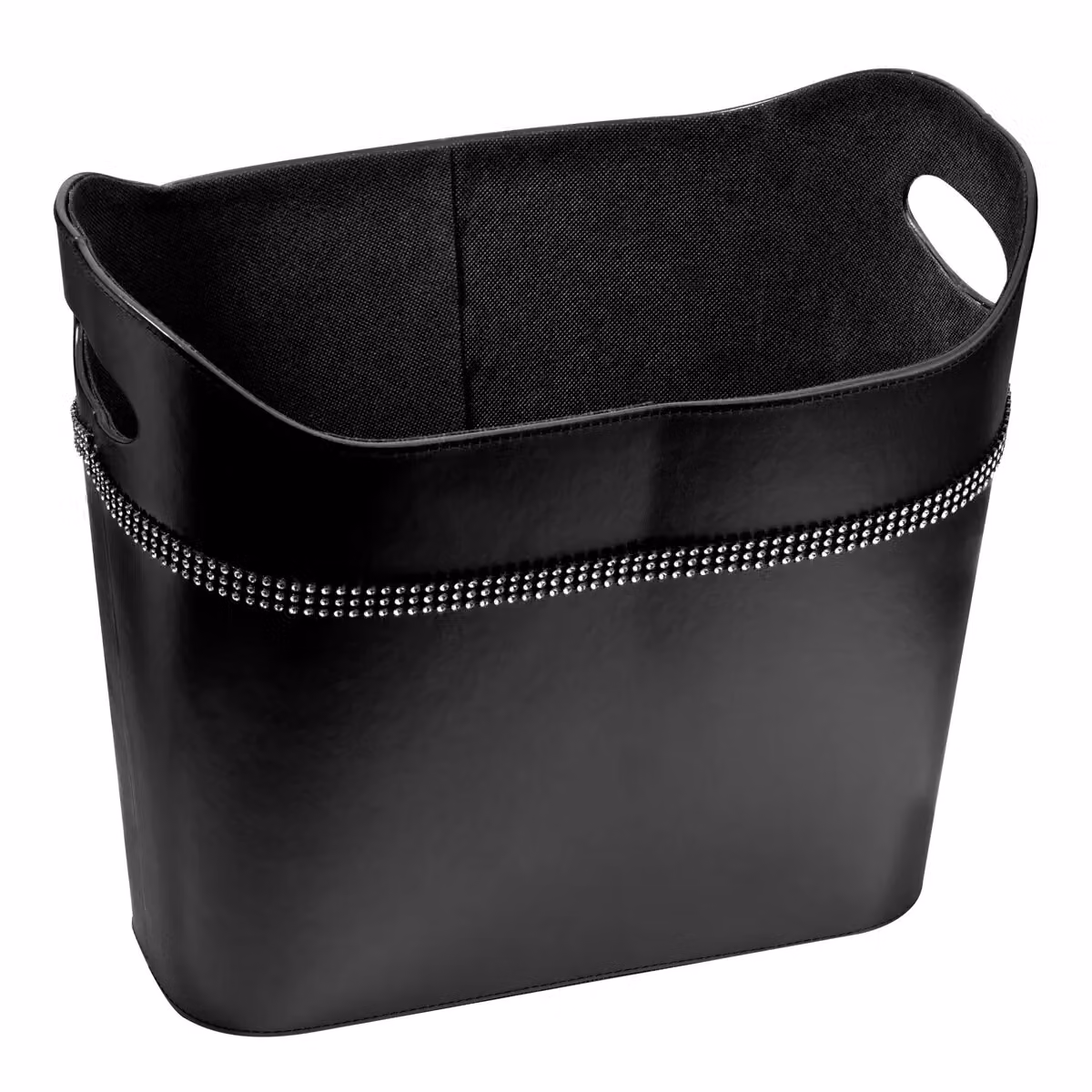 Orsina Diamante Black Faux Leather Rounded Storage Box with Handles – 2
