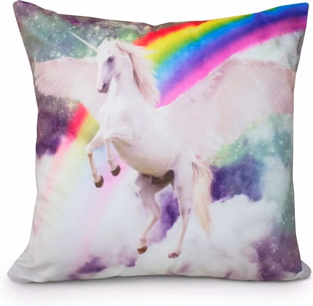 Velosso Pink and Multicolour Graphic Unicorn Printed Square Cushion for Children