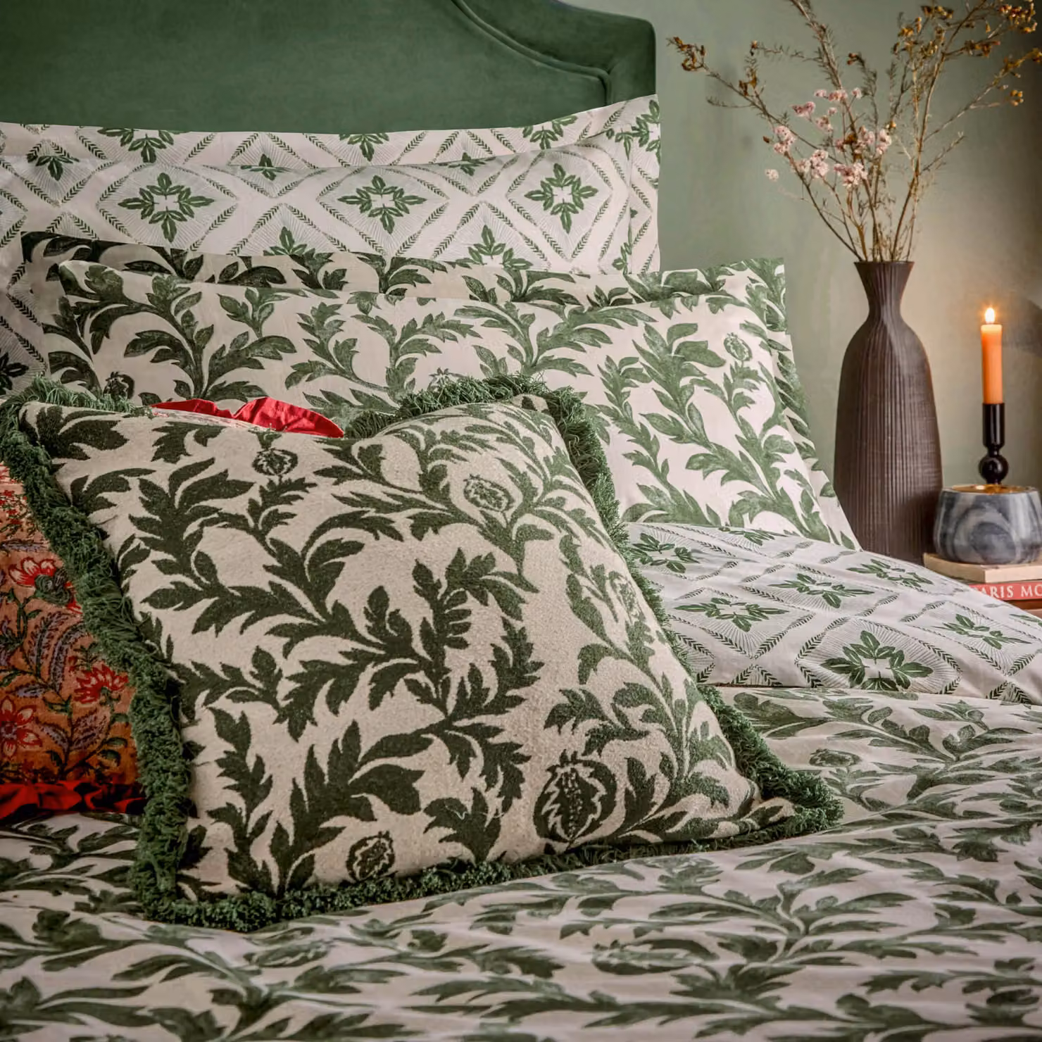 Paoletti Hedera Green Floral Jacquard Square Cushion, W/D/H: 45 x 45 x 45 cm – 5