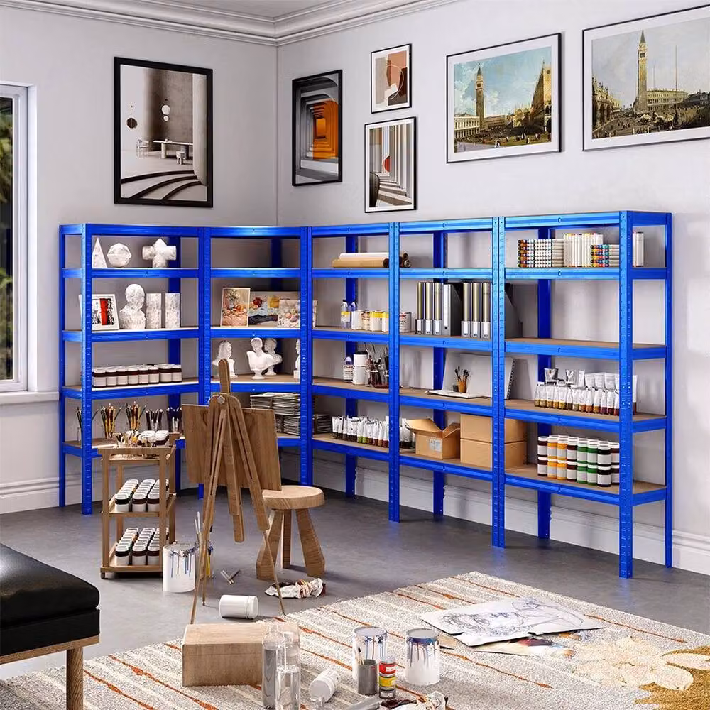 FLAVORA 5 Bay Blue Galvanised Corner Shelving Unit with Adjustable Shelves, W/D/H: 50 x 50 x 50 cm – 3