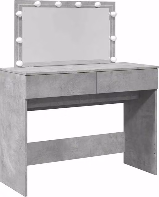 Berkfield Home Modern Dressing Table with Hollywood LED in Concrete Grey, W/D/H: 100 x 40 x 120 cm