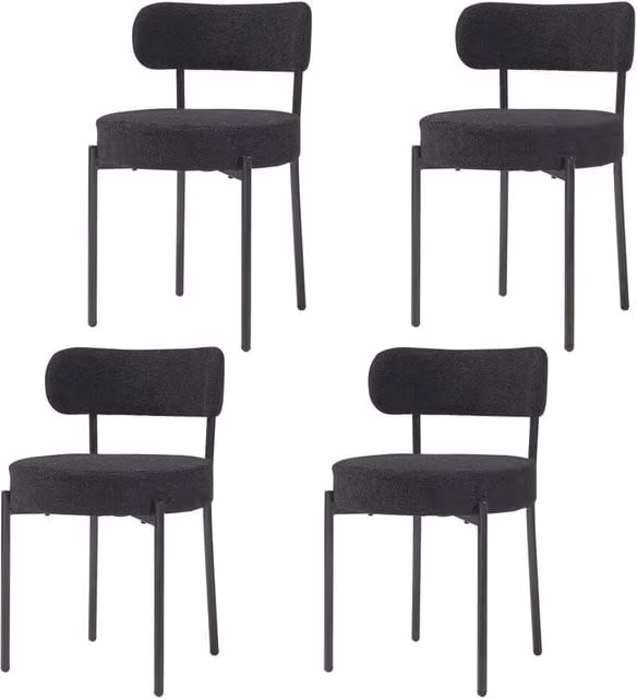 FORGEVIO Set of 4 Black Modern Bouclé Dining Room Chairs with Matt Metal Legs – 1