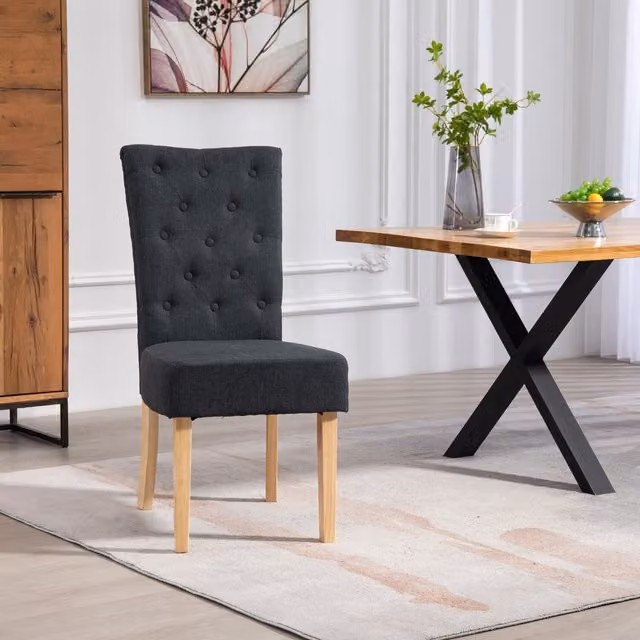 Artemis Home Pienza Set of 2 Fabric Dining Chairs in Black with Wood Legs