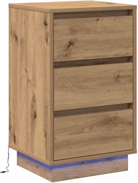 Berkfield Home Bedside Cabinet in Artisan Oak Brown with Integrated LED Lighting, W/D/H: 39 x 34.5 x 65 cm