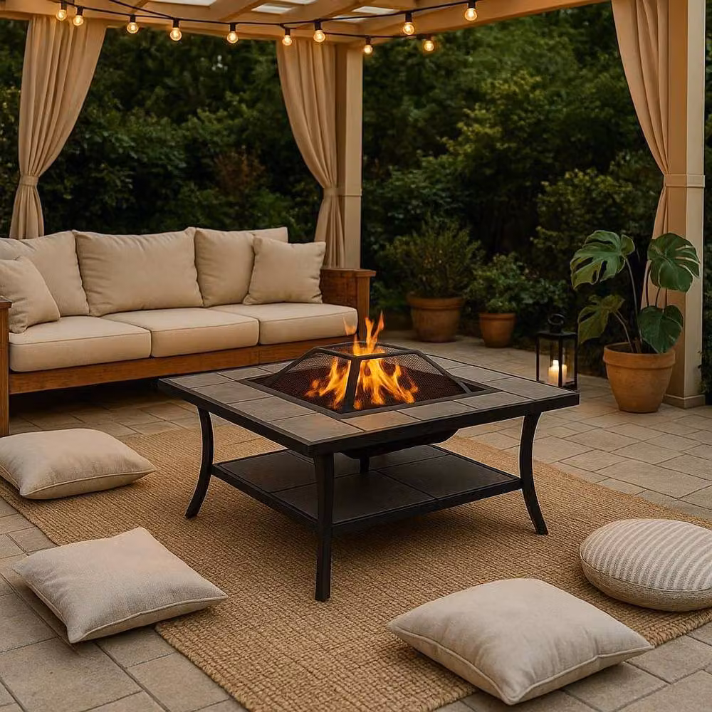 Centurion Supports SHANGO Multi-Functional Black Square Fire Pit Table with Ceramic Tiles – 4
