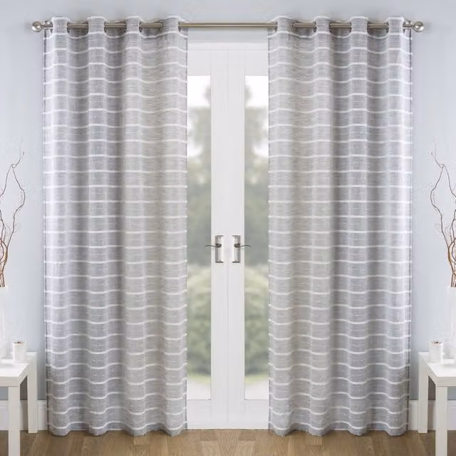 Terrys Antigua Grey and Silver Striped Eyelet Voile Curtain Panel