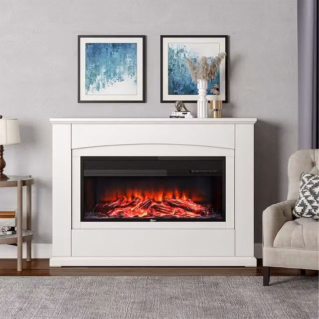 Livingandhome White Rectangular Built-in Recessed Electric Fireplace