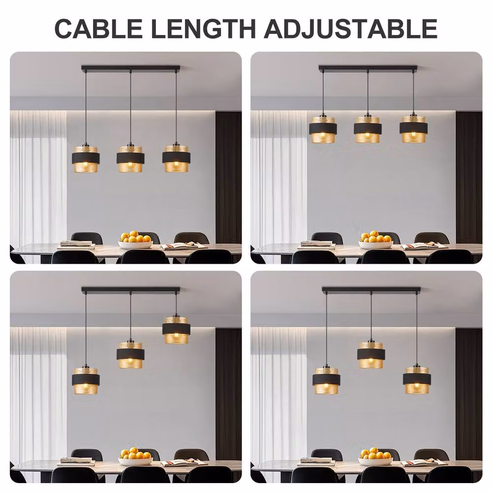 Harper Living 3-Light Modern Suspended Pendant Light in Black Fabric and Gold Metal – 2