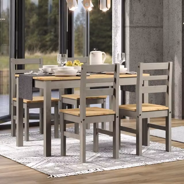 Core Products Ltd Linea Grey Rectangular Pine Dining Set with 4 Chairs, W/D/H: 120 x 75 x 75 cm