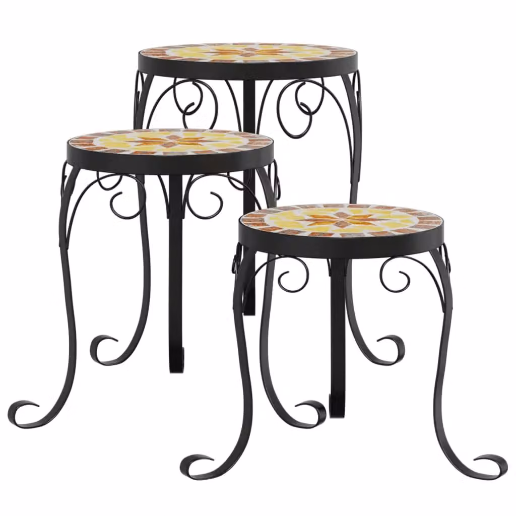 Berkfield Home Set of 3 Mediterranean Style Ceramic and Metal Indoor Plant Stands in Orange and White – 2