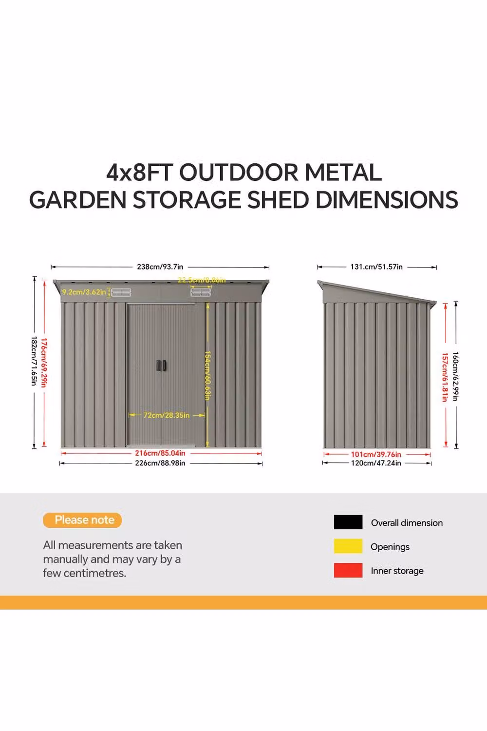 Garden Sanctuary Metal Pent Roof Garden Tool Shed in Grey, W/D/H: 243.84 x 182.0 x 238.0 cm – 4