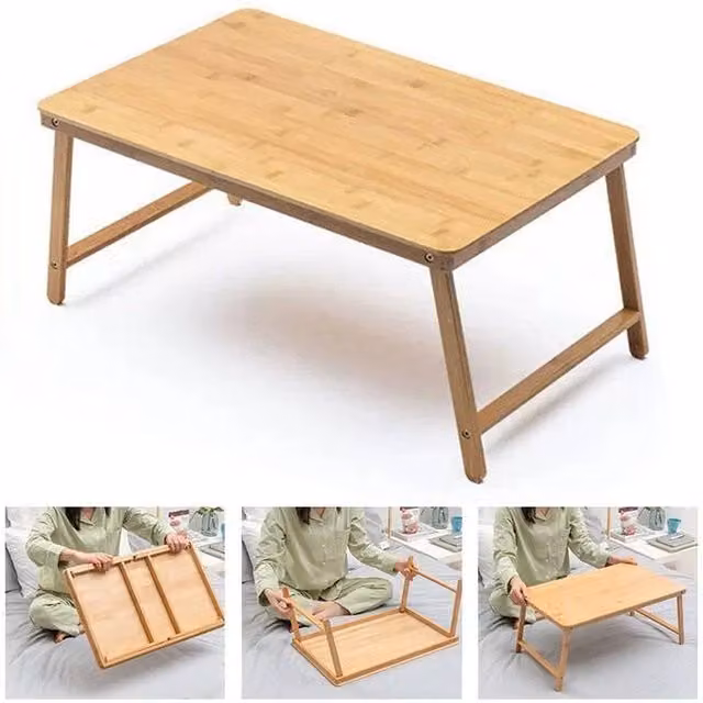 EONLION Brown Folding Bamboo Coffee Table with Rectangular Wood Top – 1