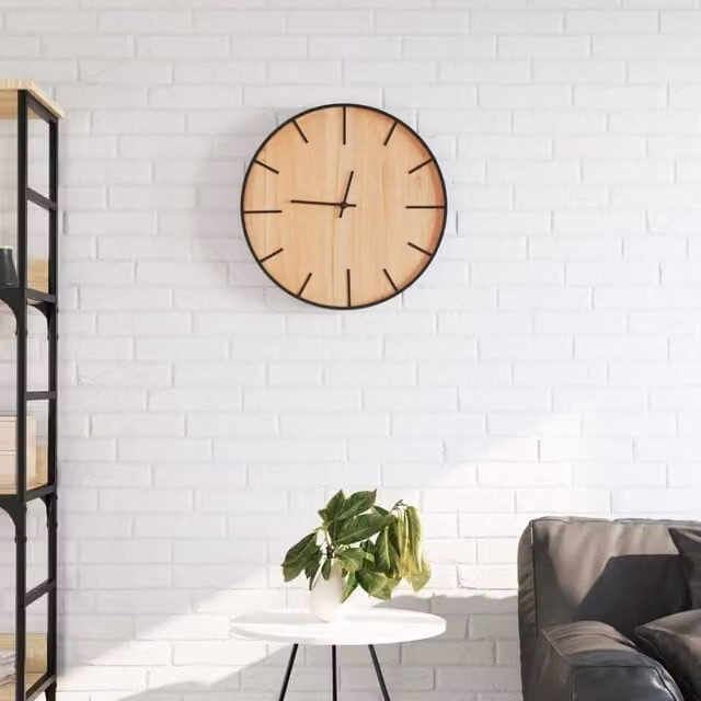 Berkfield Home Round Silent Analog Wall Clock in Brown, Diameter: 39 cm