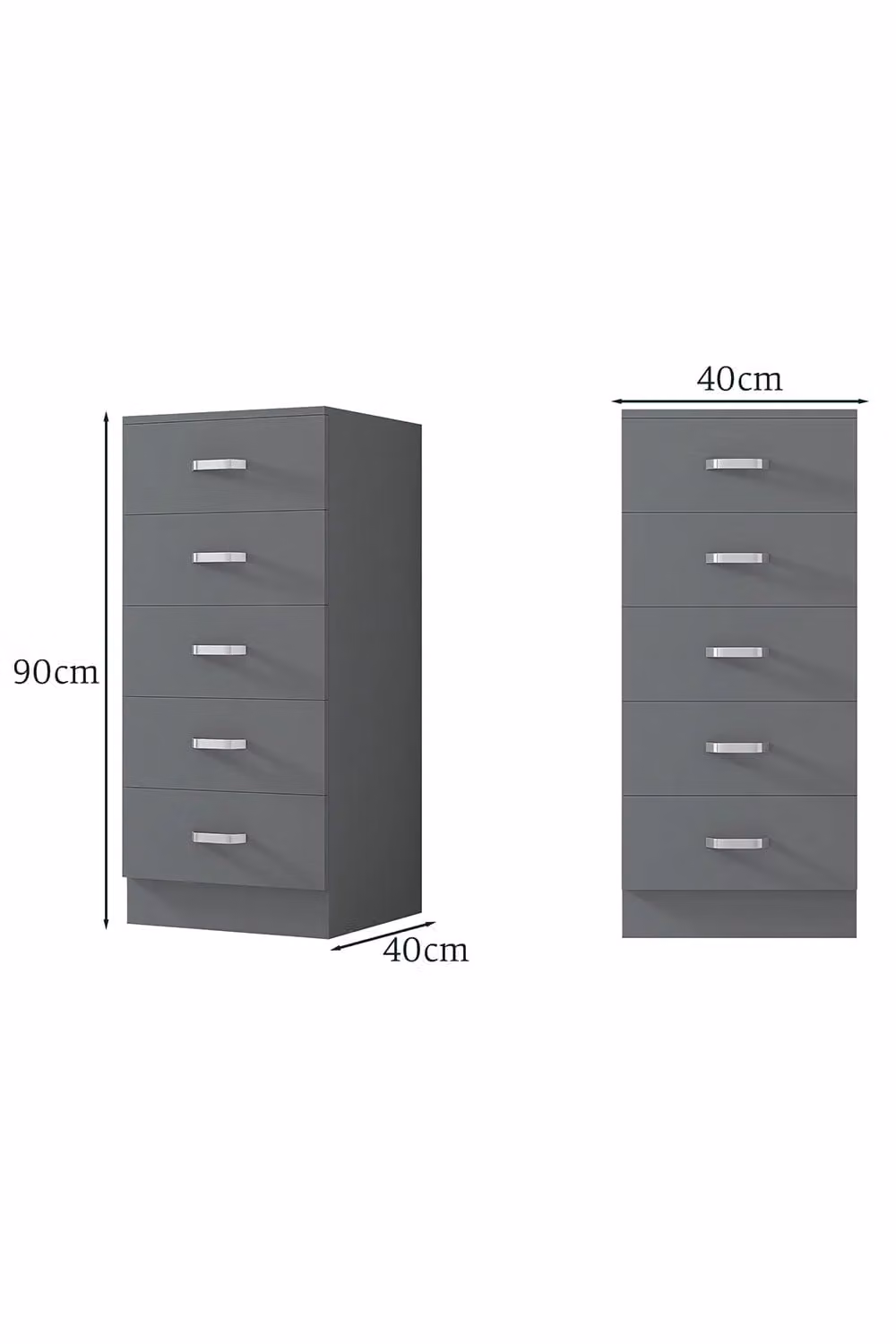 FWStyle Tunis 5 Drawer Tall Slim Chest Of Drawers in Matt Grey – 2