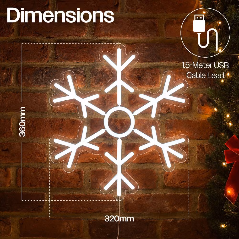 Xmas Haus Silhouette Neon LED Snowflake Light, White, W: 36 cm, H: 40 cm – 1