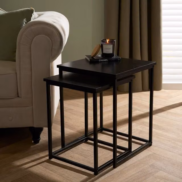 OHS Manhattan Set of 2 Square Nest of Tables in Black Metal