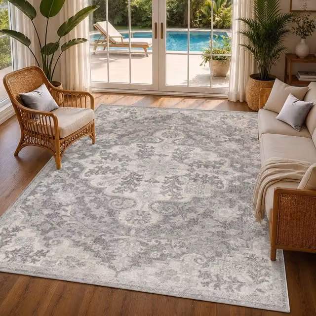Livabliss Harput Vintage Boho Living Room Rug in Charcoal, Blue, Orange, Yellow and Grey, W: 120 cm, D: 170 cm – 1