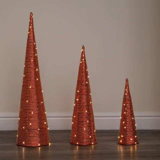 Samuel Alexander Set of 3 Tabletop Christmas Cone Trees in Red and Gold – 1