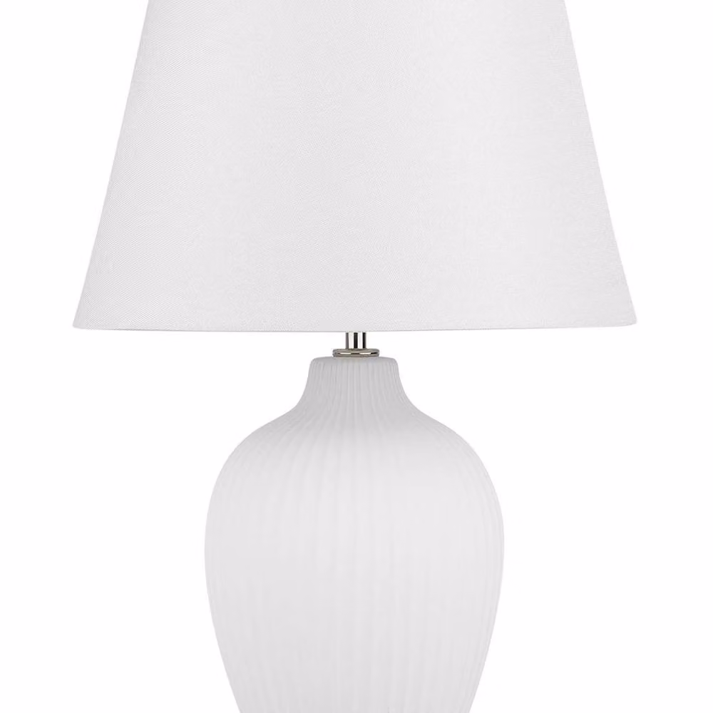 Wyld and Coco White Ceramic Table Lamp with Retro Fabric Empire Shade – 2