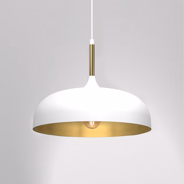 Milagro Lincoln Industrial Dome Pendant Lamp in White and Gold/Brass, Diameter: 35 cm