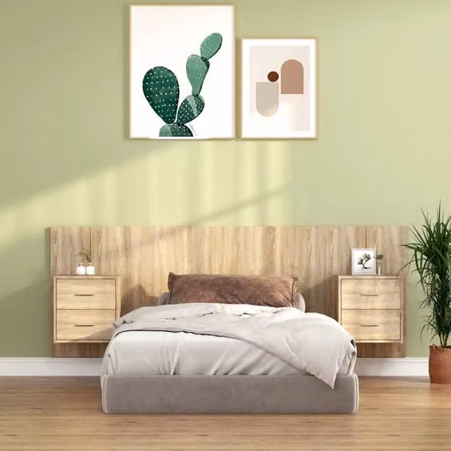 Berkfield Home Bed Headboard with Integrated Nightstands in Sonoma Oak and Brown Engineered Wood – 1