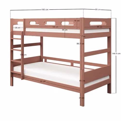 Flair Furnishings Elijah Detachable Wooden Bunk Bed in Pink, W/D/H: 190 x 90 x 195 cm – 3