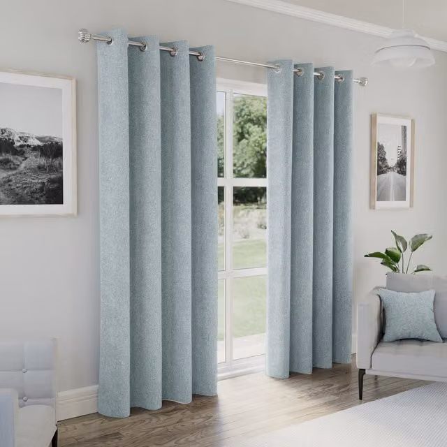Enhanced Living Austin Blue Blackout Eyelet Curtains, Thermal Insulating, W: 183 cm, H: 229 cm