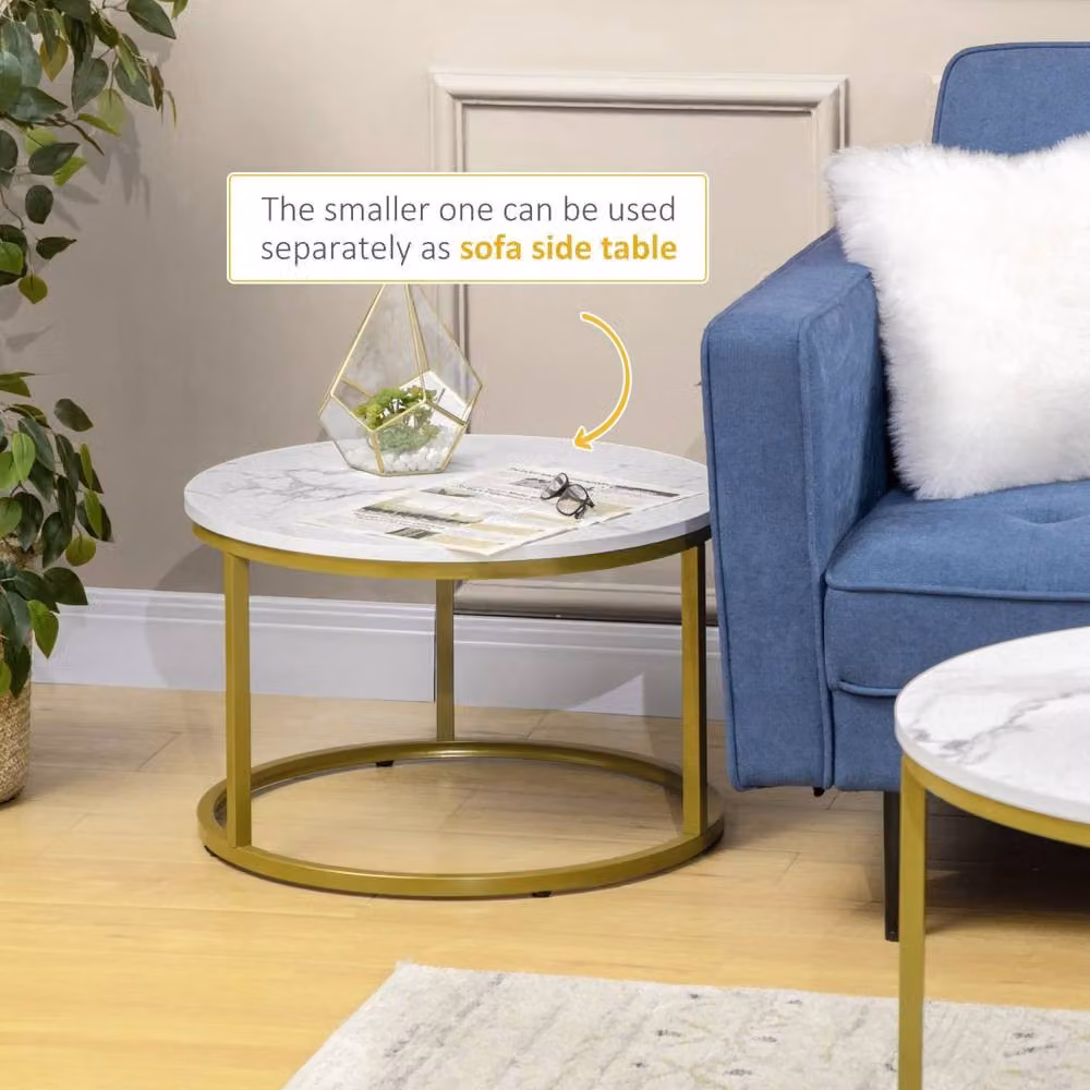 Wyld Haus Dividi Set of 2 Round Nesting Side Tables in White and Gold Tone – 4