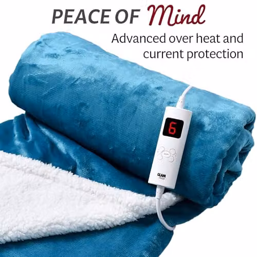 GlamHaus Heated Fleece Electric Throw Blanket in Light Blue, W/D/H: 160 x 130 cm – 2