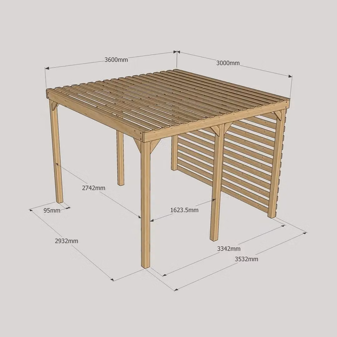 Rutland County Garden Furniture Ltd Shade Pergola in Green Wood and Galvanised Steel, W: 360 cm, D: 300 cm, H: 270 cm – 6