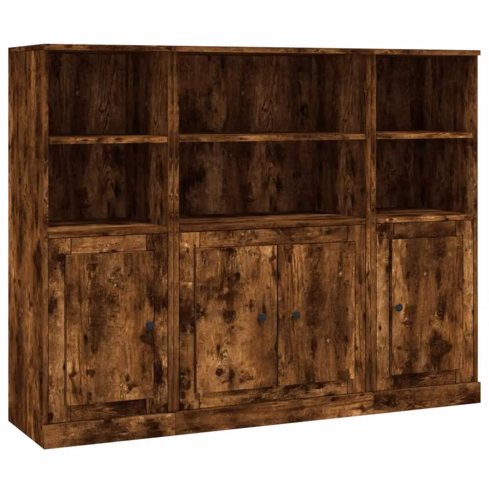 Berkfield Home Set of 3 Smoked Oak Highboards in Brown, Engineered Wood – 2