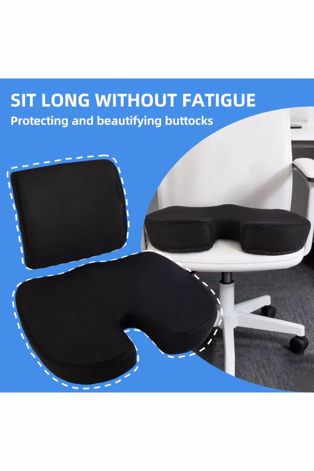 KDMD Black Memory Foam U-Shaped Coccyx Seat Cushion with Breathable Removable Washable Cover – 4