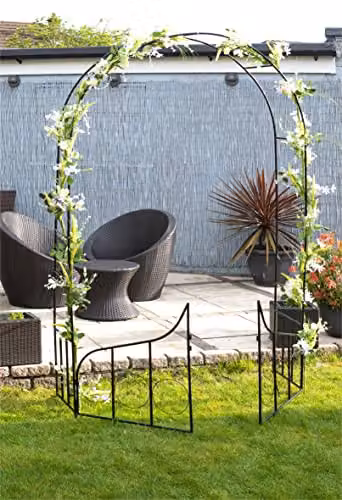St Helens Home & Garden Decorative Metal Garden Arch with Gate in Black, H: 237 cm x W: 138 cm x D: 38 cm – 2