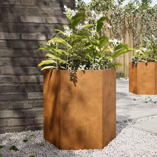 Berkfield Home Garden Hexagon Planter Set of 2, Brown Corten Steel, W: 46 cm, D: 40 cm, H: 45 cm
