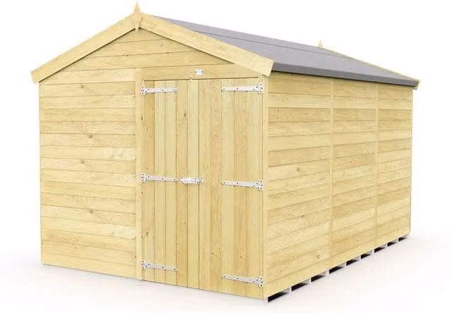 Buttercup Farm Apex Wooden Shed with Double Doors in Brown, W231 x D358 x H217 cm – 1