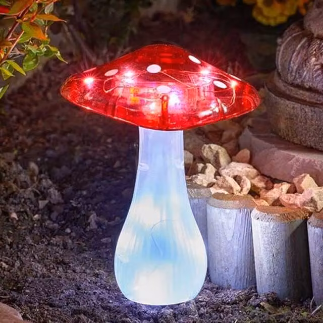 Garden Mile 3-Piece Solar Mushroom Stake Lights in Red, White and Transparent