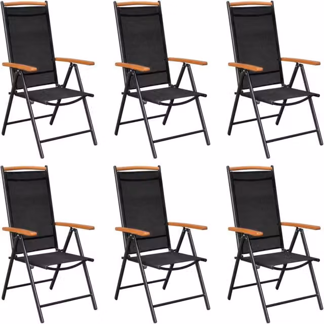 Berkfield Home Set of 6 Folding Garden Chairs in Black Textilene and Wood
