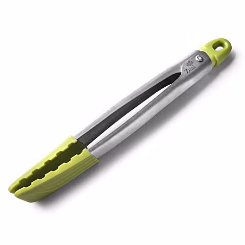 Zeal Heat Resistant Non-Scratch Silicone Tongs with Stainless Steel Handles, Green, 25 cm