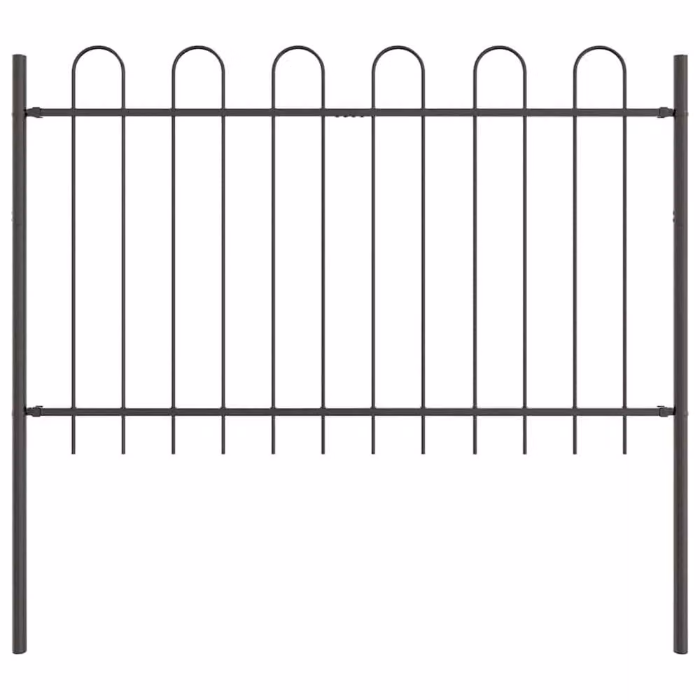 Berkfield Home Modern Hoop Top Garden Fence, Grey Powder-Coated Steel, W: 7.8 m, H: 1.7 m – 2