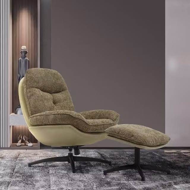 Livingandhome Modern Green Chenille Tub Lounge Chair with Ottoman and Metal Frame