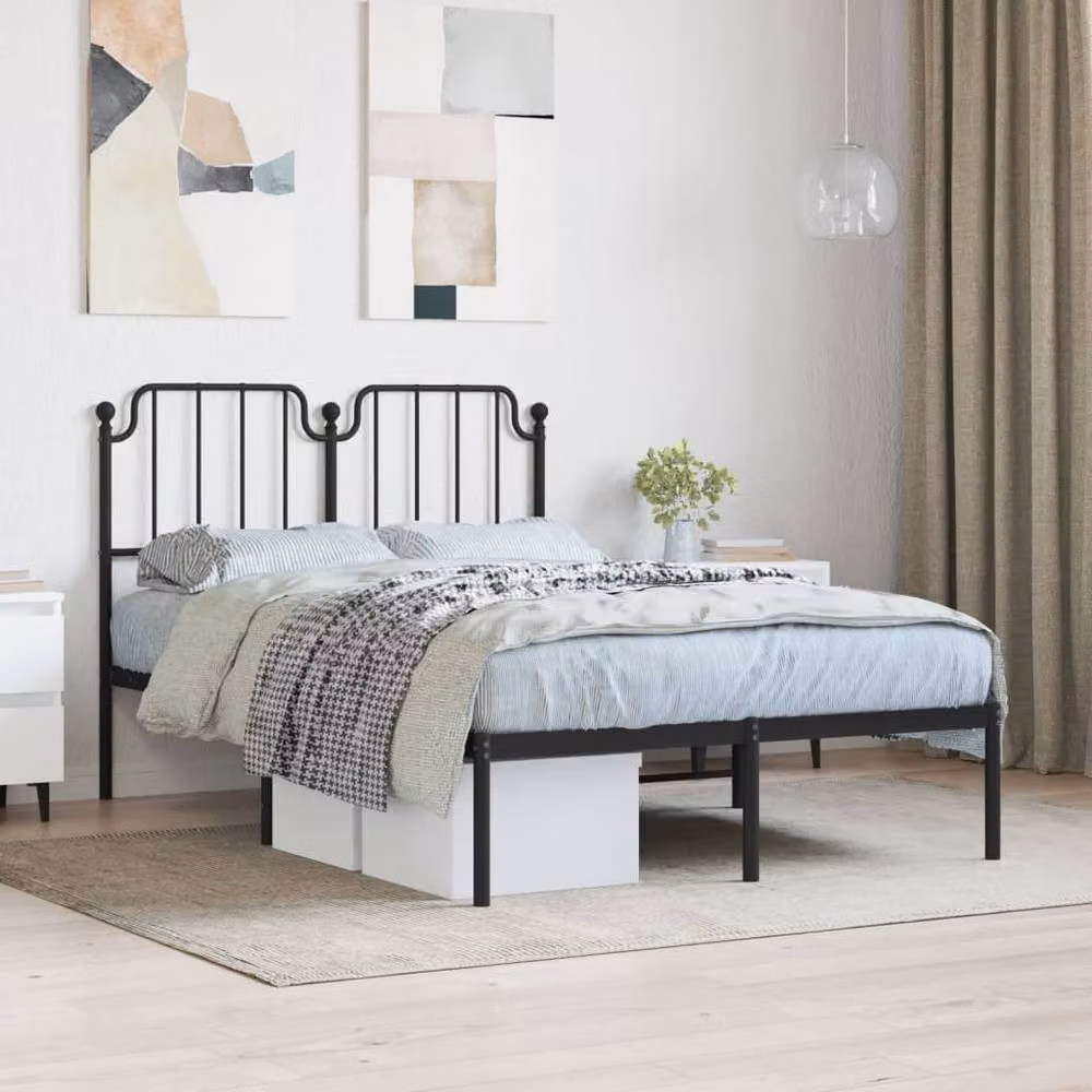 Berkfield Home Metal Bed Frame with Headboard in Black, W/D/H: 120 x 200 cm – 2