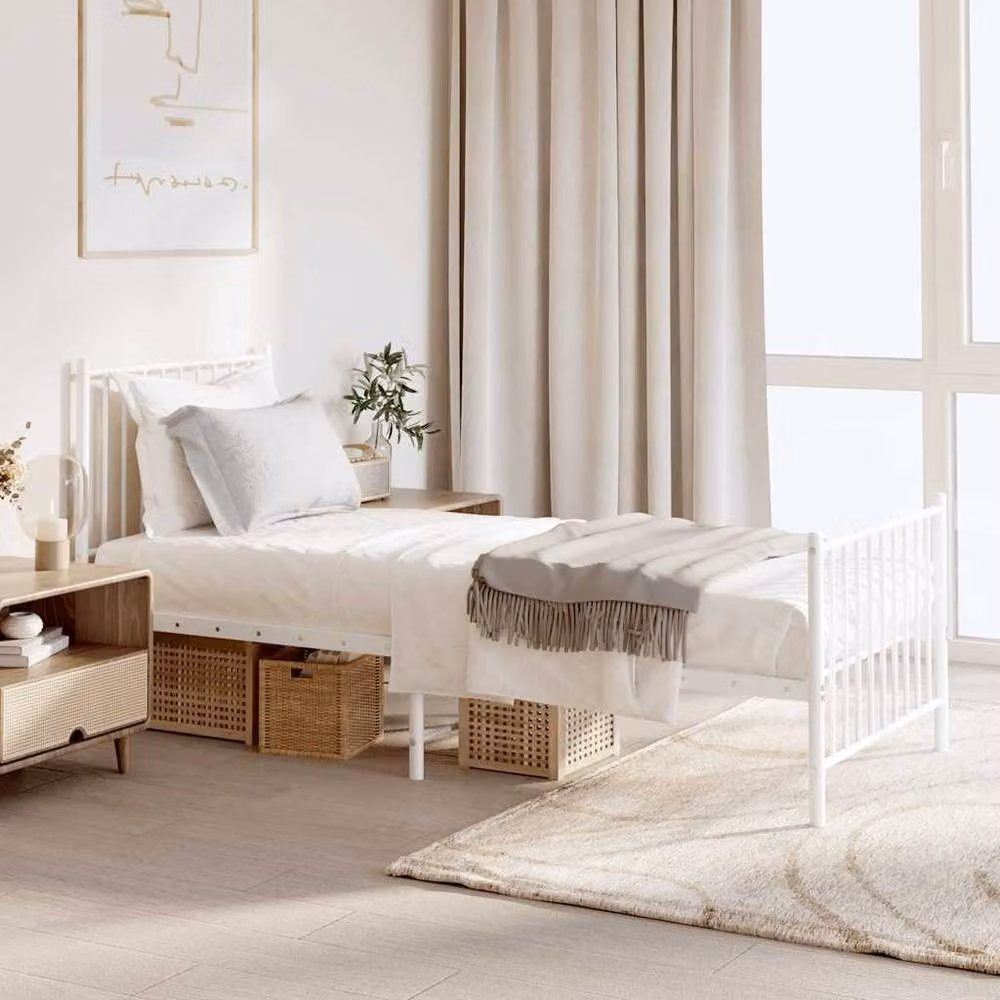 Berkfield Home Metal Bed Frame with Headboard and Footboard in White, W/D/H: 80 x 200 cm – 2