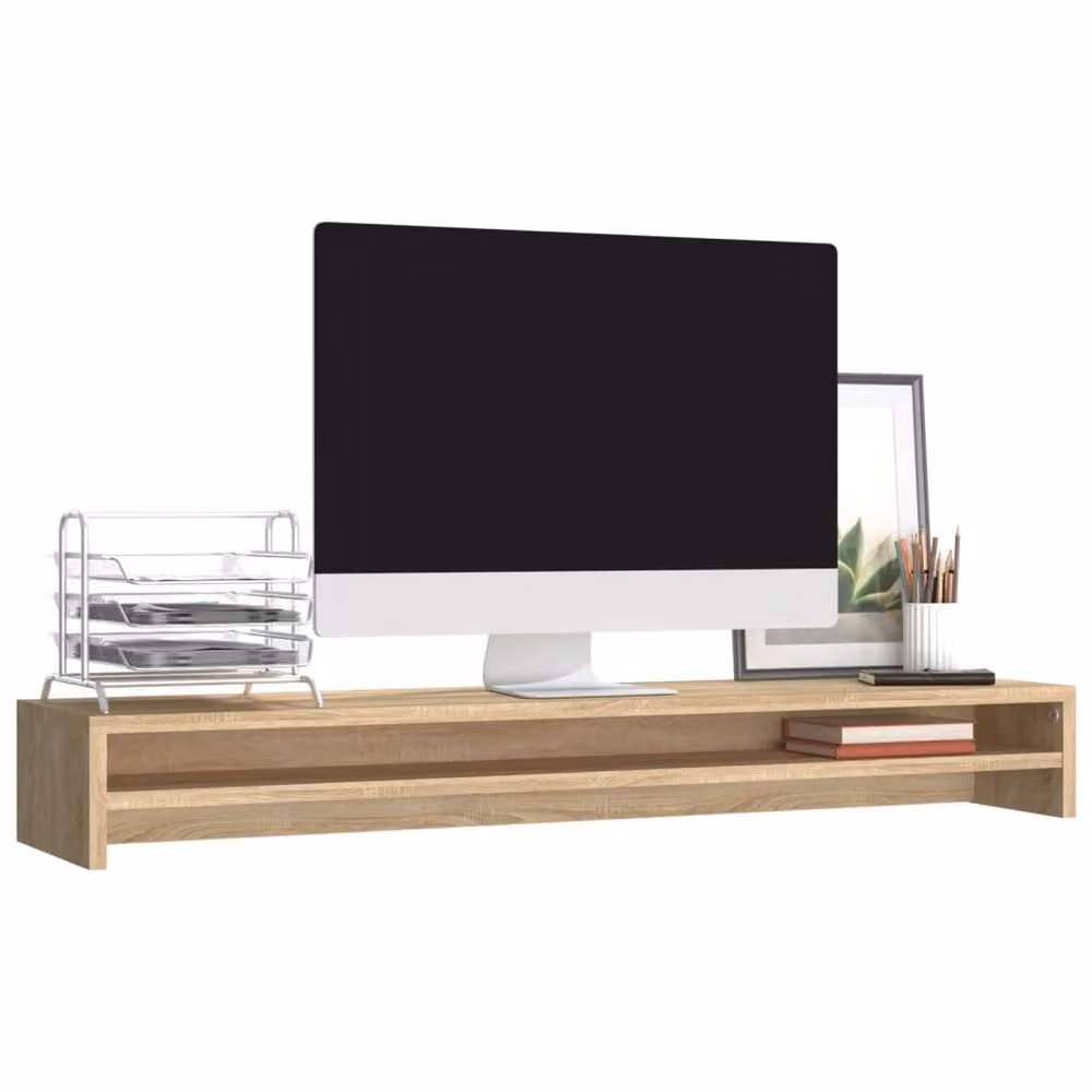 Berkfield Home Monitor Stand in Sonoma Oak, W/D/H: 100 x 24 x 13 cm – 3