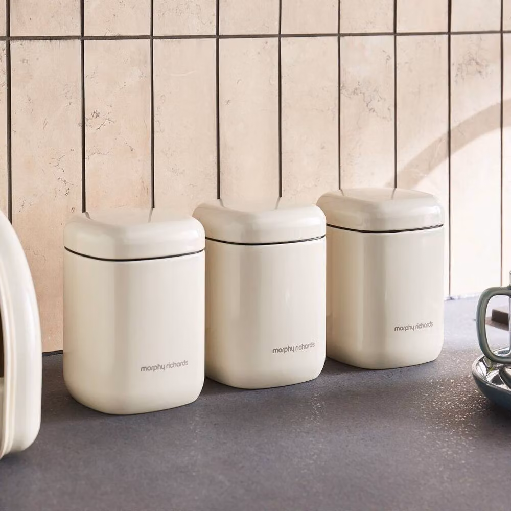 Morphy Richards Equip 2 Pack Airtight Large Storage Canisters in Black, White and Beige, 2.6L, H 28.5 cm x W 11 cm – 4