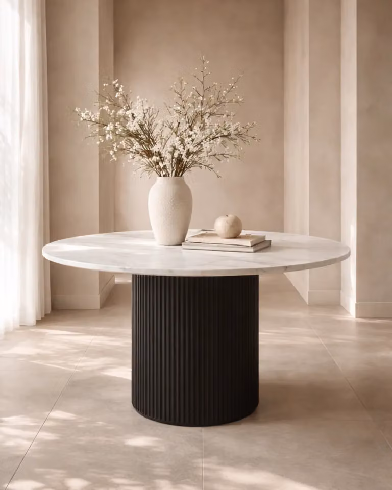 Tommy Franks Lantine Marble Round Ceramic Dining Table in White, W/D/H: 120 x 120 x 75 cm