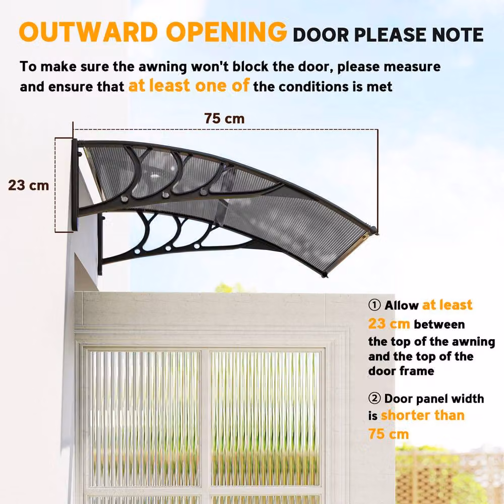 Rolipo Outsunny Front Door Canopy Awning in Black, W: 100 cm, D: 75 cm – 8